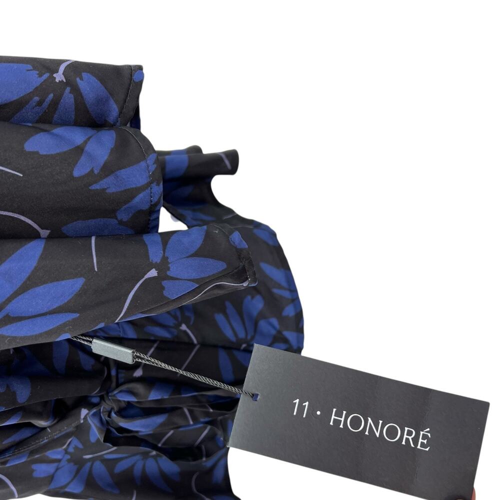 11 Honore Essie Wrap Blouse Top Satin Floral Print Black Blue Size US 18 - Picture 7 of 11